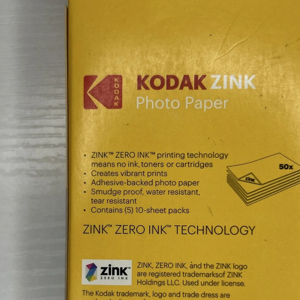 Kodak ZINK 2x3 Glossy Photo Paper 50 Sheets Zero Ink Technology Water Resistant